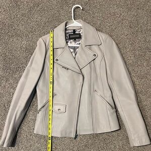 Genuine Grey Gray Leather Moto Jacket